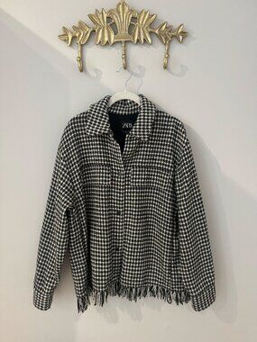 Zara Herringbone Fringe Shacket